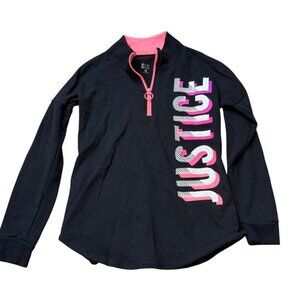 Justice Active Girls Long Sleeve Half-Zip Pullover Top Size 12 Black & Pink